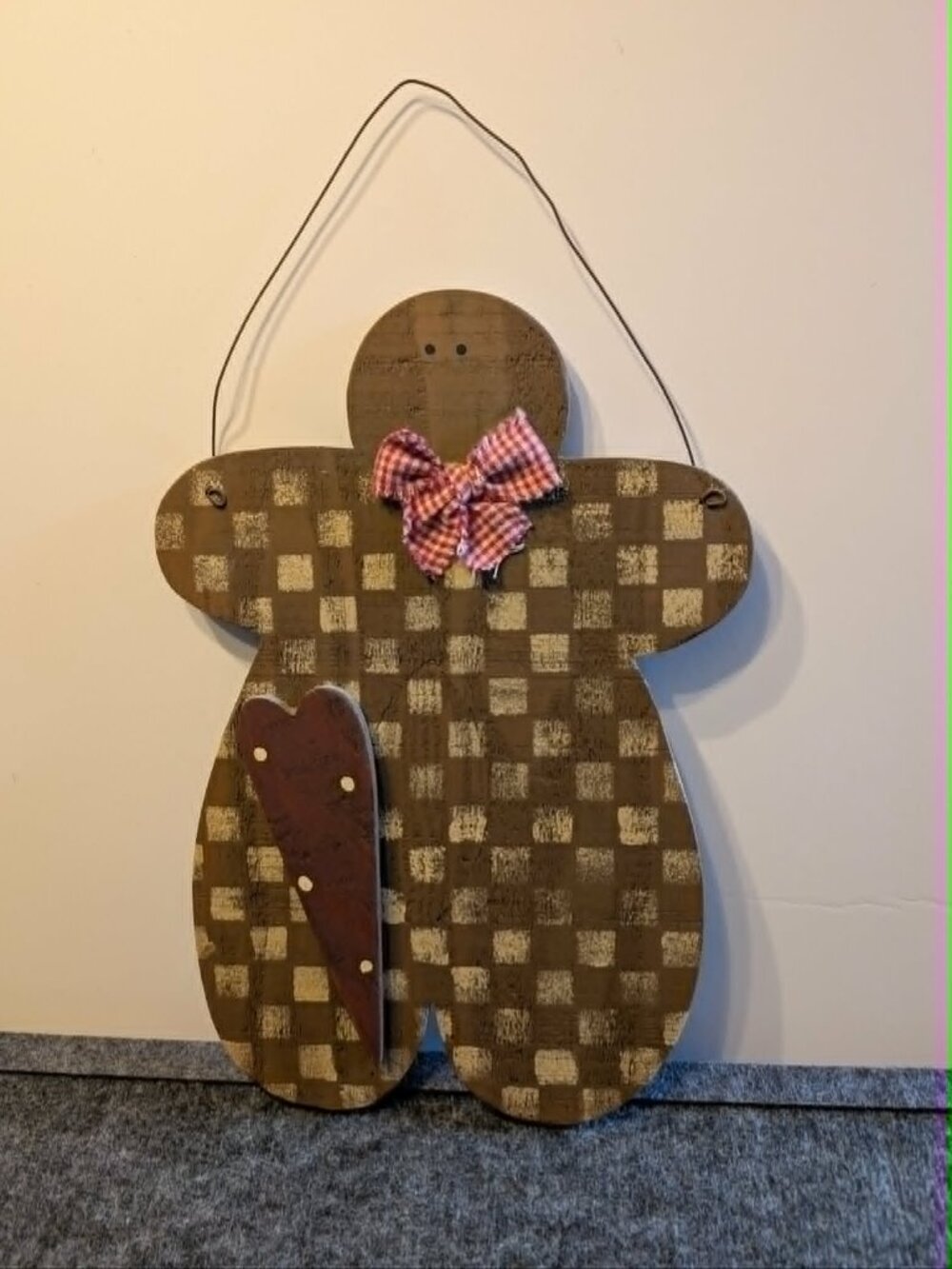 Rustic Wooden Gingerbread Man Wall Hanging Primitive Country Christmas Decor